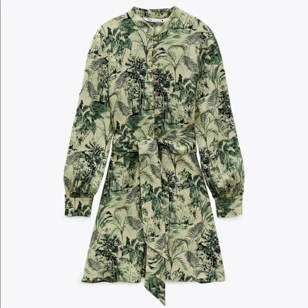 Zara Tropical Print Belted Shirt Dress XL - Picture 3 of 12